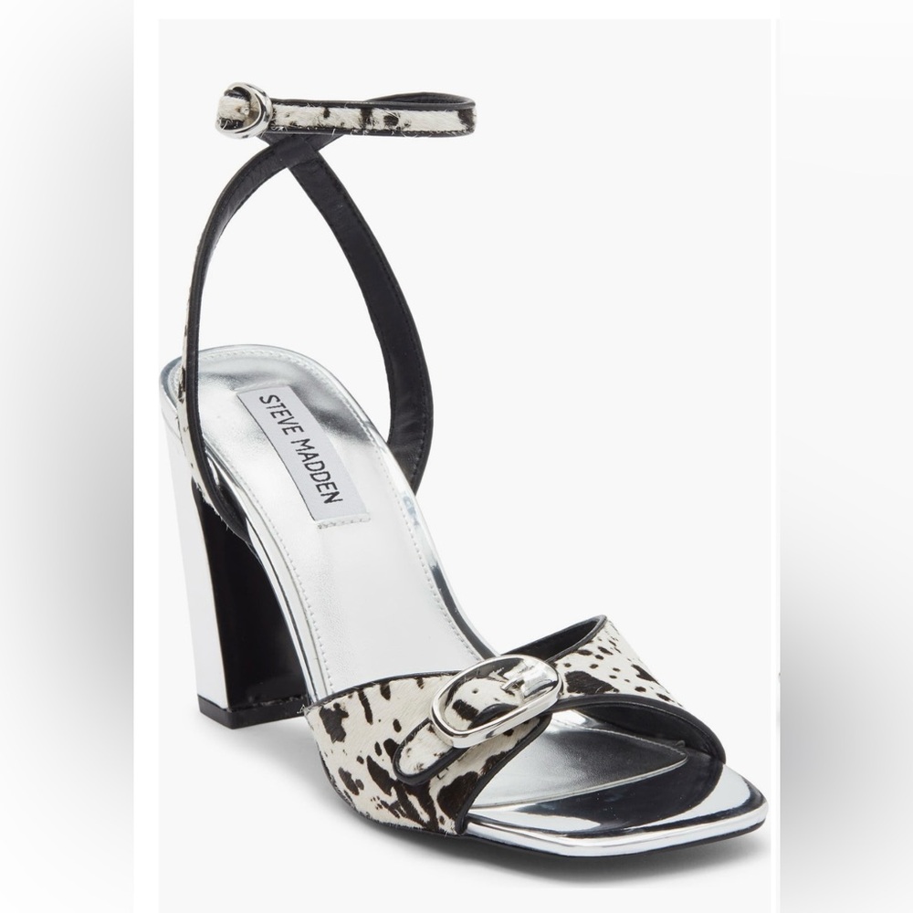 Steve Madden Lilliana strappy heels in black, off-white, silver multi,Sz 10 & 11